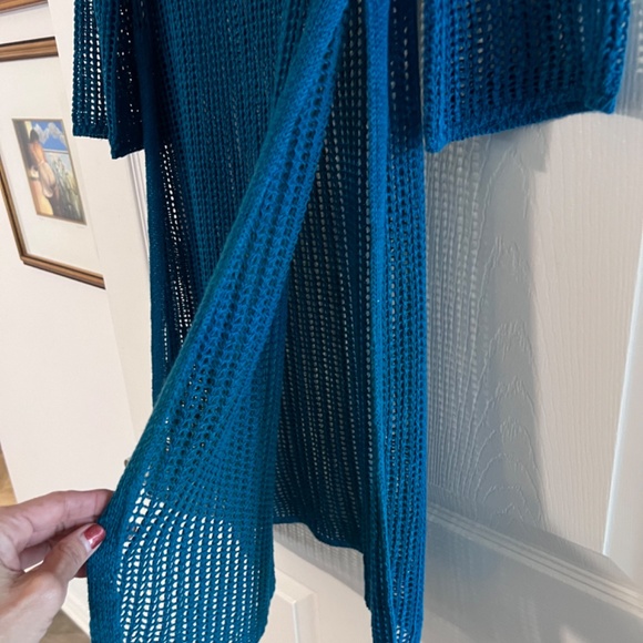 Eileen Fisher Teal Blue crochet look Dress/coverup. - Picture 2 of 3
